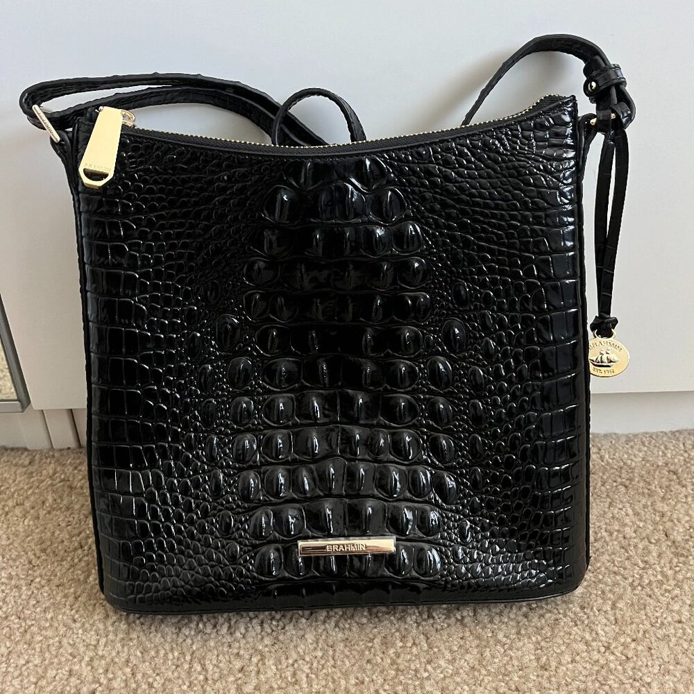 Brahmin Katie Crossbody Black Croc Leather